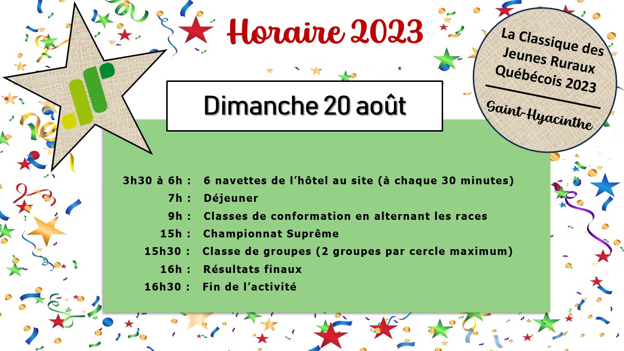 Horaire dimanche 20 août