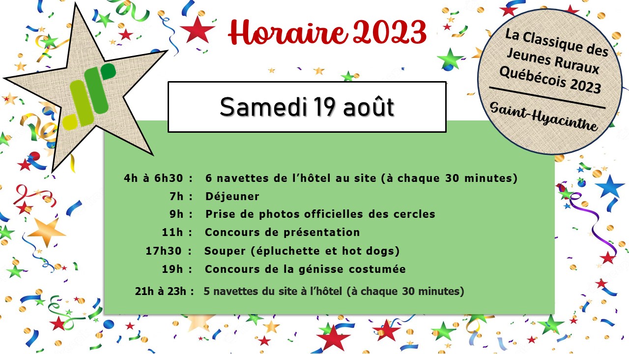 Horaire samedi 19 août