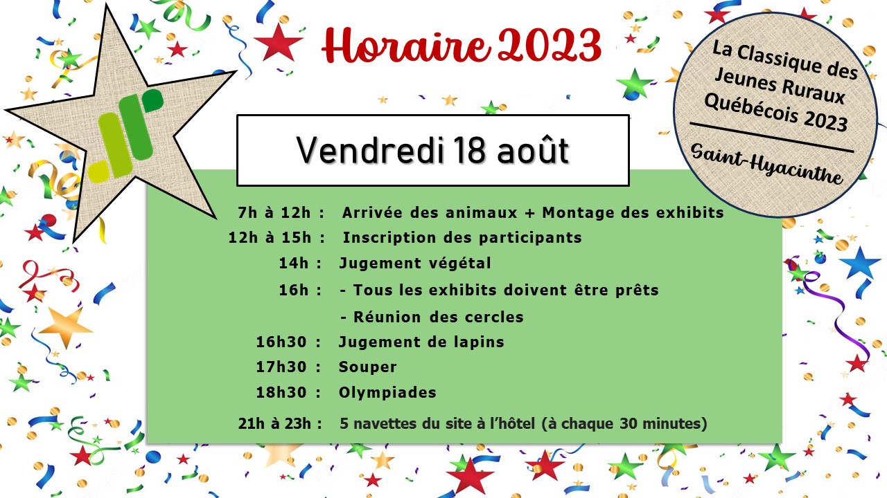 Horaire vendredi 18 août